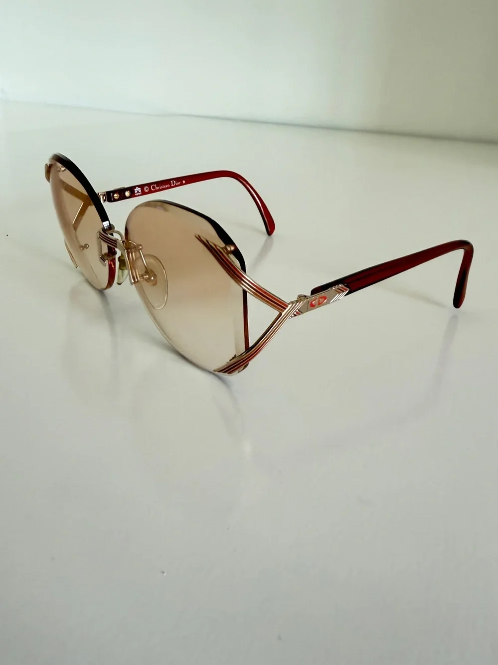 Vintage Christian Dior 2289 Sunglasses Optyl Gold Burgundy 80s Butterfly Austria